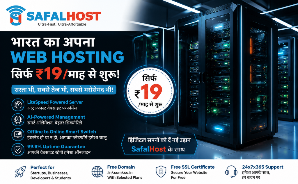 सिर्फ ₹19 महीने में वेब होस्टिंग! भारतीय कंपनी SafalHost ला रही AI आधारित डिजिटल क्रांति ?